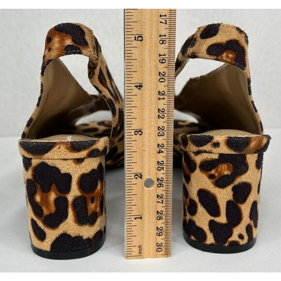 EY Boutique NWOT Leapard Print Open Toe Sling Back Chunky Heels T4708 7M - Picture 5 of 8